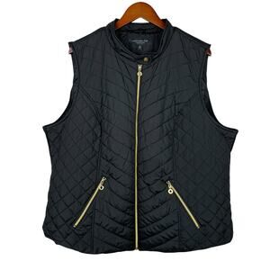 Marc New York Andrew Marc Quilted Vest Jacket Black Full Zip Pockets Women's 3X